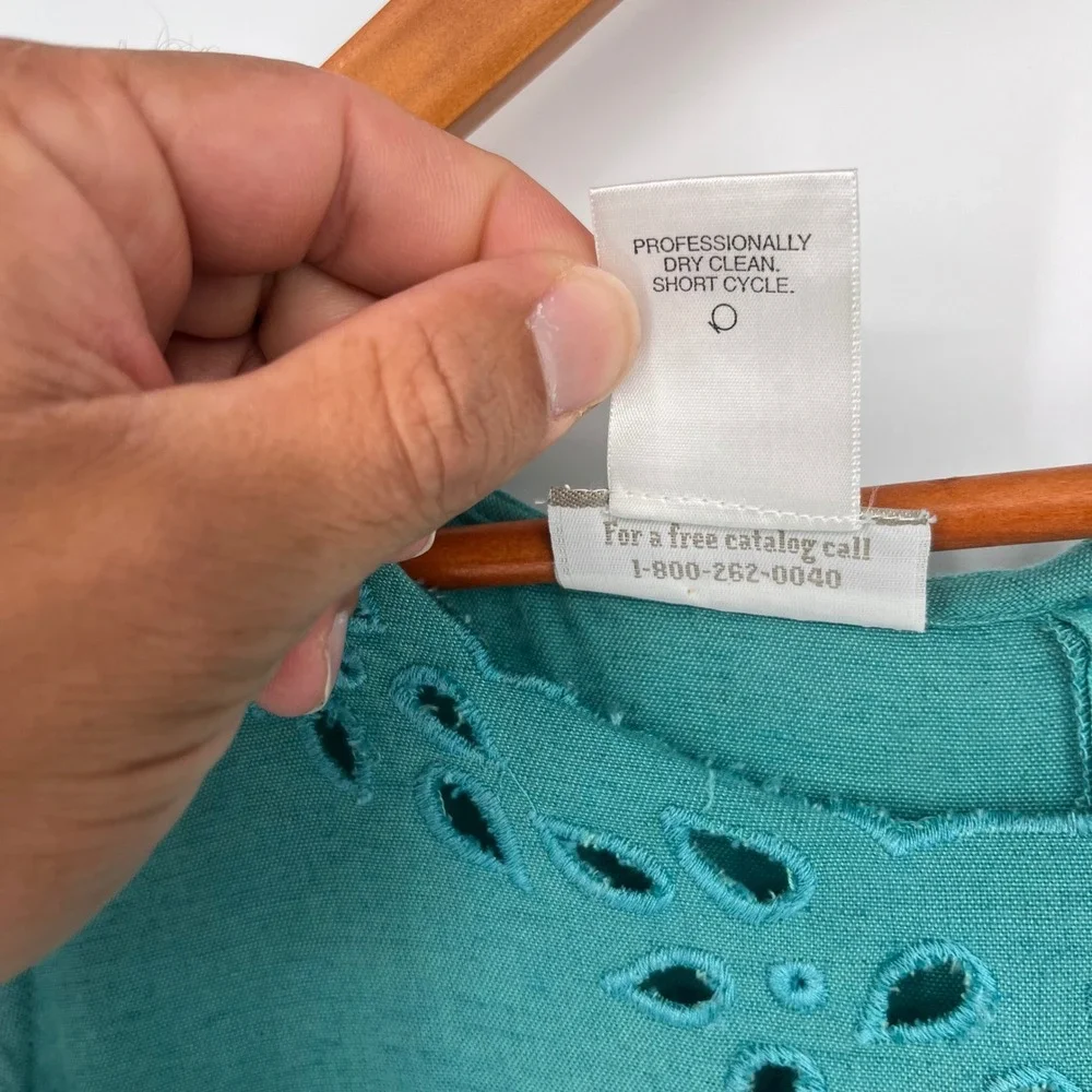 Vintage Y2K Coldwater Creek Jacket‎ Dress Set Medium Teal Eyelet Linen Blend